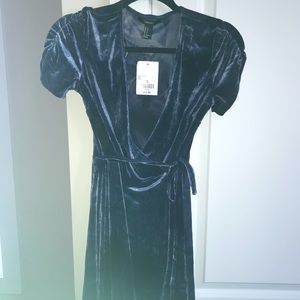 Forever 21 dresses blue velvet wrap tie mini dress